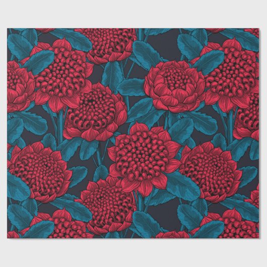 Papier Cadeau Fleurs rouges de waratah (Plat)