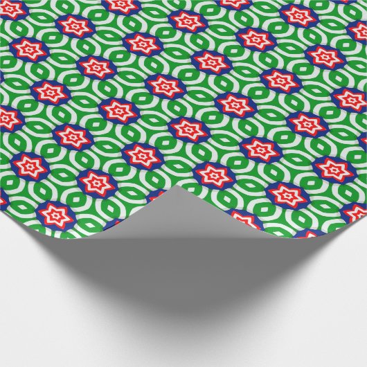 Papier Cadeau Fleurs rouges et blanches avec Motif Feuille vert (Coin)