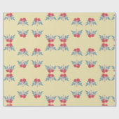 Papier Cadeau Fleurs rouges et feuilles verts sur marron (Plat)