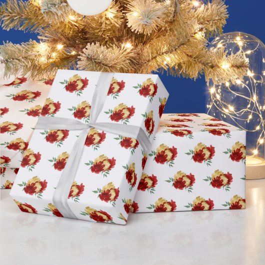 Papier Cadeau Fleurs rouges et Motif vert (Vacances)