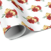 Papier Cadeau Fleurs rouges et Motif vert (Coin rond)
