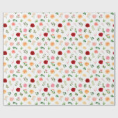 Papier Cadeau Fleurs rouges et orange avec Motif de feuillage (Plat)