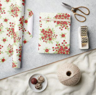 Papier Cadeau Fleurs rouges Flore printanière