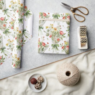 Papier Cadeau Fleurs Rouges Jaunes Anniversaire