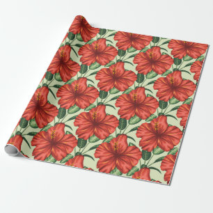 Papier Cadeau Fleurs rouges motifs à fleurs tropicales