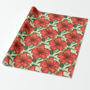 Papier Cadeau Fleurs rouges motifs à fleurs tropicales