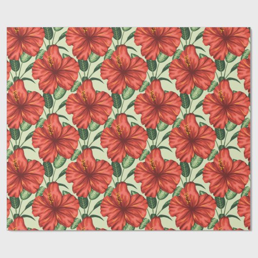 Papier Cadeau Fleurs rouges motifs à fleurs tropicales (Plat)