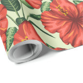 Papier Cadeau Fleurs rouges motifs à fleurs tropicales (Coin rond)