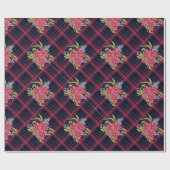 Papier Cadeau Fleurs rouges noires écossaises à damiers plaid (Plat)