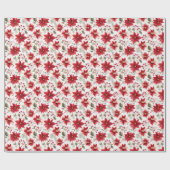 Papier Cadeau Fleurs rouges Poinsettia Berries de Noël (Plat)