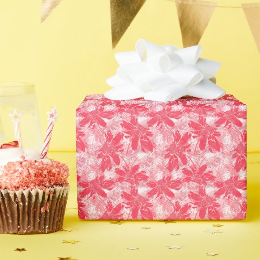 Papier Cadeau Fleurs rouges sur blanc. (Fête d'anniversaire)