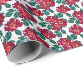 Papier Cadeau Fleurs rouges sur blanc. (Coin rond)