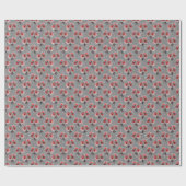 Papier Cadeau Fleurs rouges sur gris (Plat)