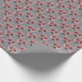 Papier Cadeau Fleurs rouges sur gris (Coin)