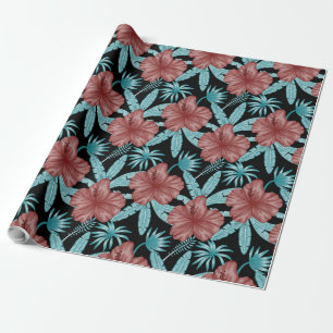 Papier Cadeau Fleurs rouges tropicales sans coutures motif et fe