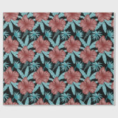 Papier Cadeau Fleurs rouges tropicales sans coutures motif et fe (Plat)