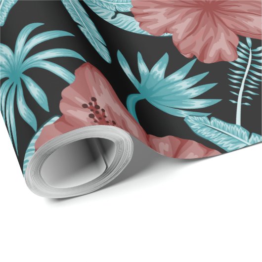 Papier Cadeau Fleurs rouges tropicales sans coutures motif et fe (Coin rond)