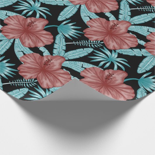 Papier Cadeau Fleurs rouges tropicales sans coutures motif et fe (Coin)