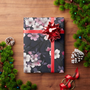 Papier Cadeau Fleurs Sakura Roses Noires, Design Motif,