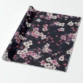 Papier Cadeau Fleurs Sakura Roses Noires, Design Motif, (Déroulé)