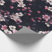 Papier Cadeau Fleurs Sakura Roses Noires, Design Motif, (Coin)