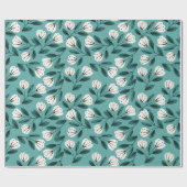 Papier Cadeau Fleurs sarcelle et blanc (Plat)