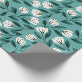 Papier Cadeau Fleurs sarcelle et blanc (Coin)