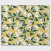 Papier Cadeau Fleurs sarcelle et or (Plat)