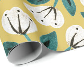 Papier Cadeau Fleurs sarcelle et or (Coin rond)