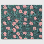 Papier Cadeau Fleurs sarcelle et rose (Plat)