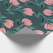 Papier Cadeau Fleurs sarcelle et rose (Coin)