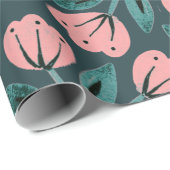 Papier Cadeau Fleurs sarcelle et rose (Coin rond)