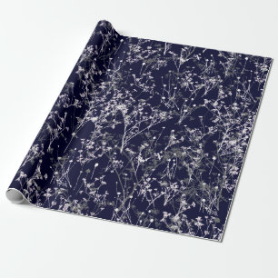 Papier Cadeau Fleurs sauvages Abstraits élégants sur bleu mari