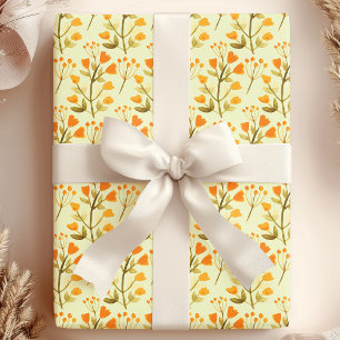 Papier Cadeau Fleurs sauvages aquarelle floraisons dorées