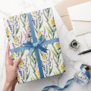 Papier Cadeau Fleurs sauvages aquarelle jaune violet Shower de m