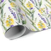 Papier Cadeau Fleurs sauvages aquarelles jaunes violettes Baby S (Coin rond)