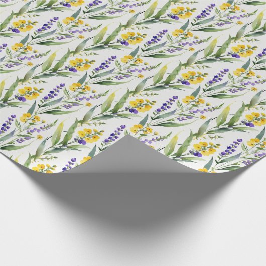 Papier Cadeau Fleurs sauvages aquarelles violettes jaunes Shower (Coin)