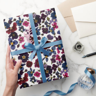 Papier Cadeau Fleurs sauvages aux tons de joaillerie sur ivoire