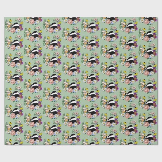 Papier Cadeau Fleurs sauvages Badger Champignons vert (Plat)