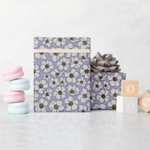 Papier Cadeau Fleurs sauvages blanches sur lavande