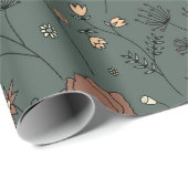 Papier Cadeau Fleurs sauvages botaniques rustiques en Sage Green (Coin rond)