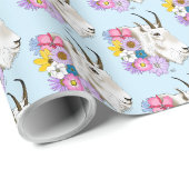 Papier Cadeau Fleurs sauvages chèvre de montagne blanche nature (Coin rond)