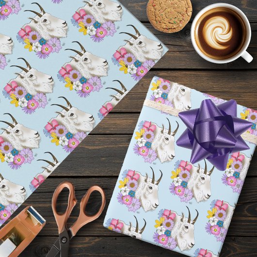 Papier Cadeau Fleurs sauvages chèvre de montagne blanche nature