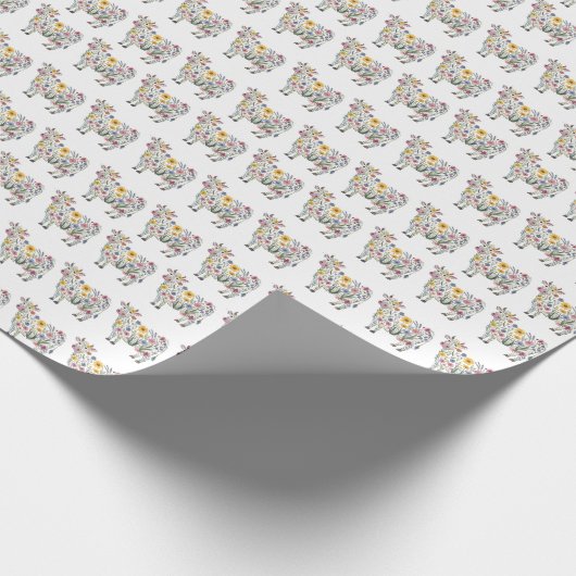 Papier Cadeau Fleurs sauvages d'aquarelle en forme de Vache mign (Coin)