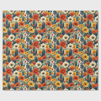 Papier Cadeau Fleurs sauvages de cactus Florales de crème rouge 