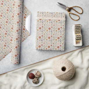 Papier Cadeau Fleurs sauvages dessinées à la main en patchwork s