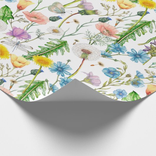 Papier Cadeau Fleurs sauvages d'été avec libellules (Coin)