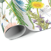 Papier Cadeau Fleurs sauvages d'été avec libellules (Coin rond)