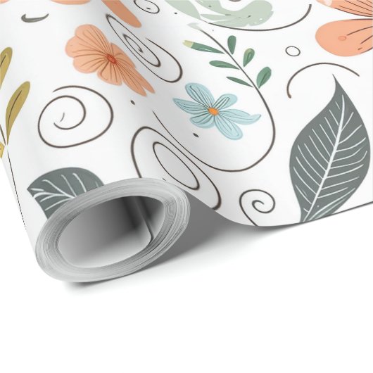 Papier Cadeau Fleurs sauvages d'été et tourbillons ID1064 (Coin rond)