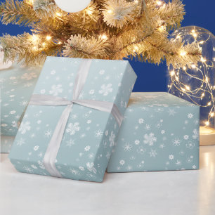 Papier Cadeau Fleurs sauvages d'hiver bleu et étoiles